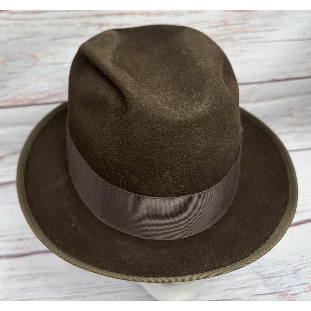 Royal Stetson Dark Brown Fur Felt Fedora Hat Vintage 7 1/8 Long Oval - Picture 5 of 9
